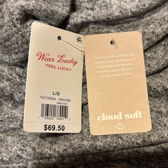 Lucky Brand Cloud Soft Deep V Neck Top Sz Large Ruched Back w/ Tie Marbled Gray - Picture 5 of 6